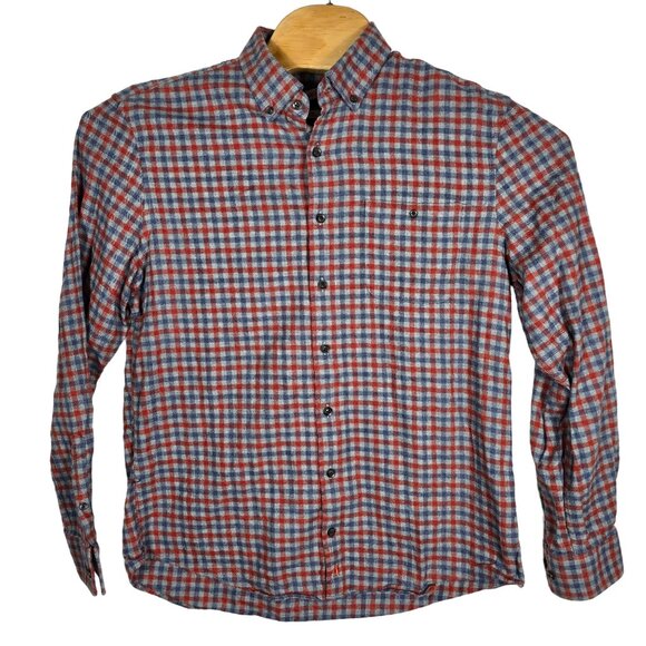 Johnnie o Hangin Out Button-Down Flannel Shirt Medium Long Sleeve Gray Red Plaid - Picture 1 of 9